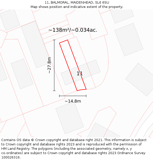 11, BALMORAL, MAIDENHEAD, SL6 6SU: Plot and title map