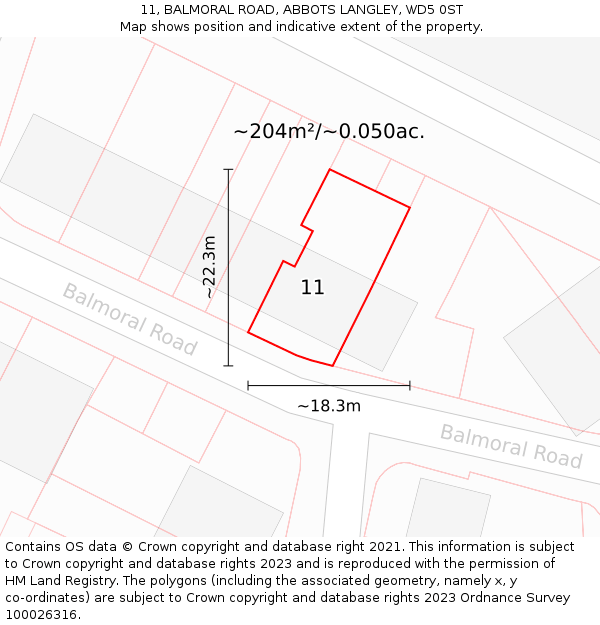 11, BALMORAL ROAD, ABBOTS LANGLEY, WD5 0ST: Plot and title map
