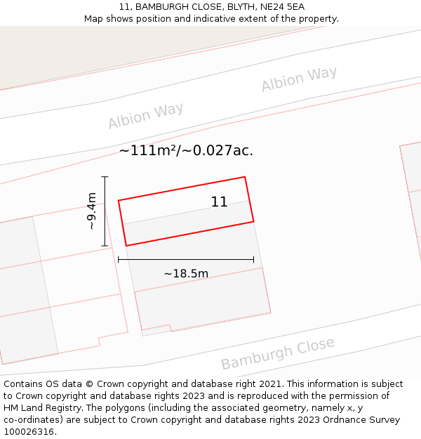 11, BAMBURGH CLOSE, BLYTH, NE24 5EA: Plot and title map