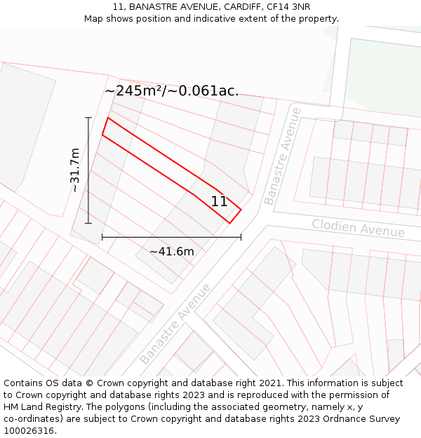11, BANASTRE AVENUE, CARDIFF, CF14 3NR: Plot and title map