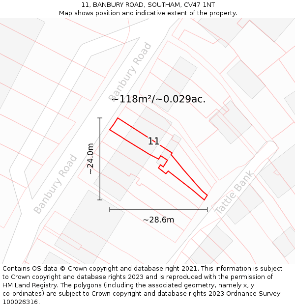 11, BANBURY ROAD, SOUTHAM, CV47 1NT: Plot and title map