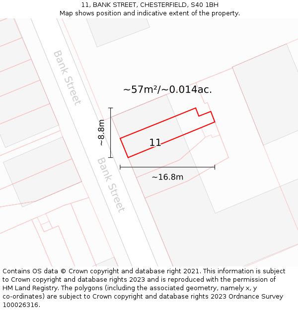 11, BANK STREET, CHESTERFIELD, S40 1BH: Plot and title map