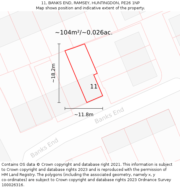 11, BANKS END, RAMSEY, HUNTINGDON, PE26 1NP: Plot and title map