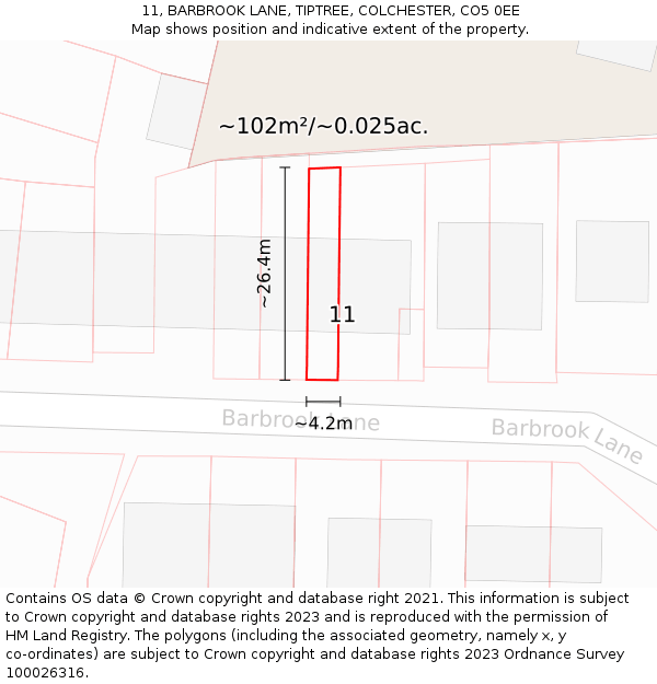 11, BARBROOK LANE, TIPTREE, COLCHESTER, CO5 0EE: Plot and title map