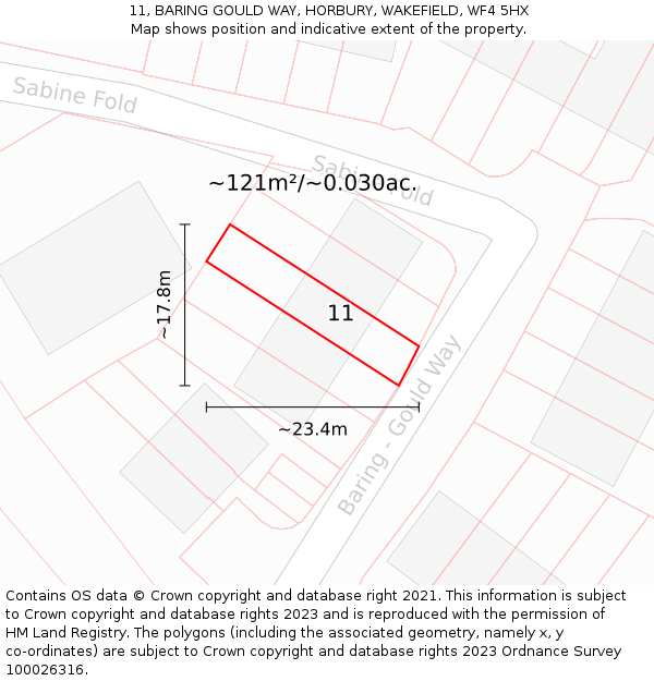 11, BARING GOULD WAY, HORBURY, WAKEFIELD, WF4 5HX: Plot and title map