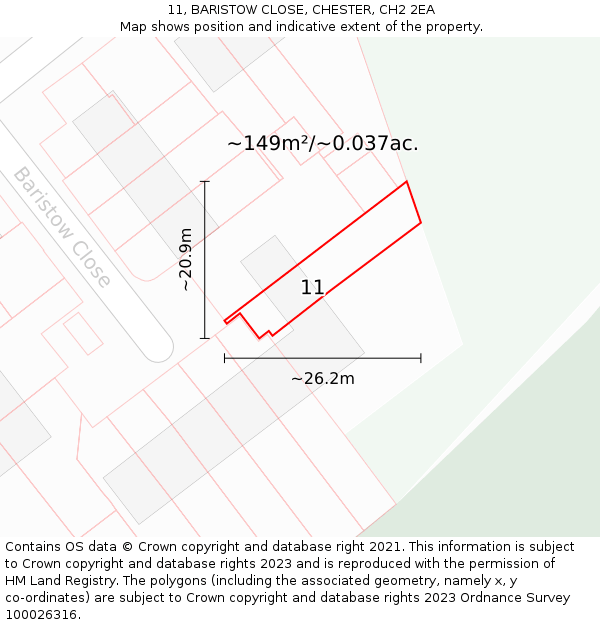 11, BARISTOW CLOSE, CHESTER, CH2 2EA: Plot and title map