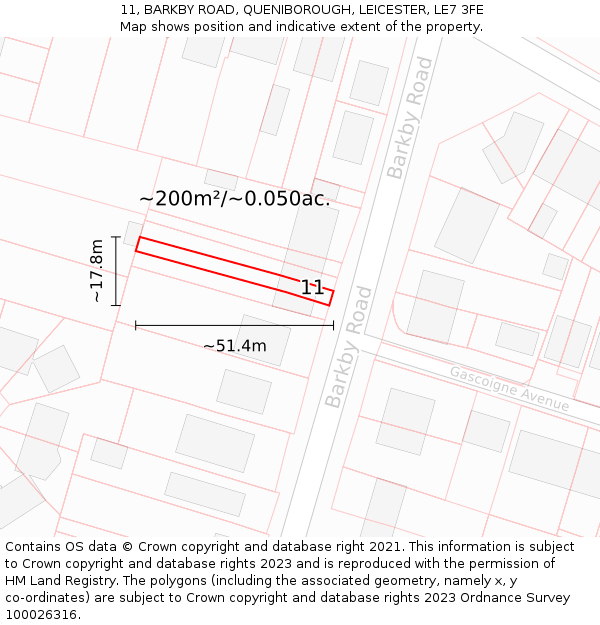 11, BARKBY ROAD, QUENIBOROUGH, LEICESTER, LE7 3FE: Plot and title map