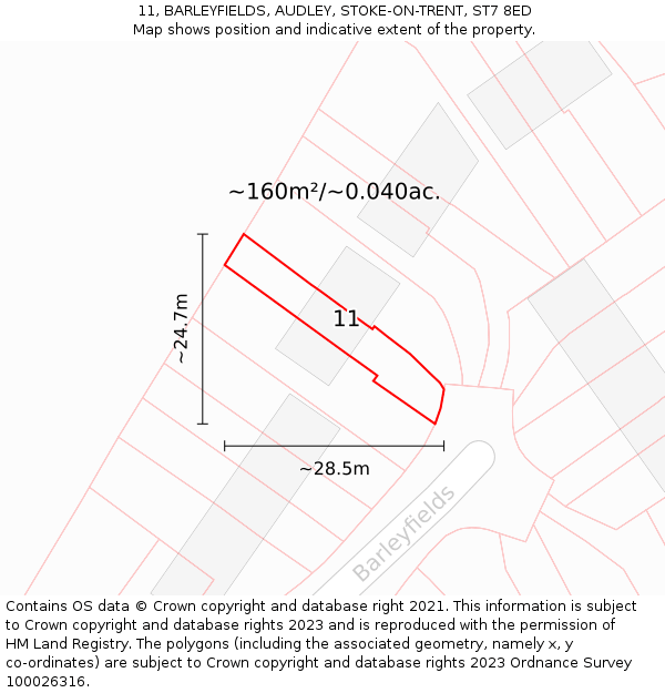 11, BARLEYFIELDS, AUDLEY, STOKE-ON-TRENT, ST7 8ED: Plot and title map