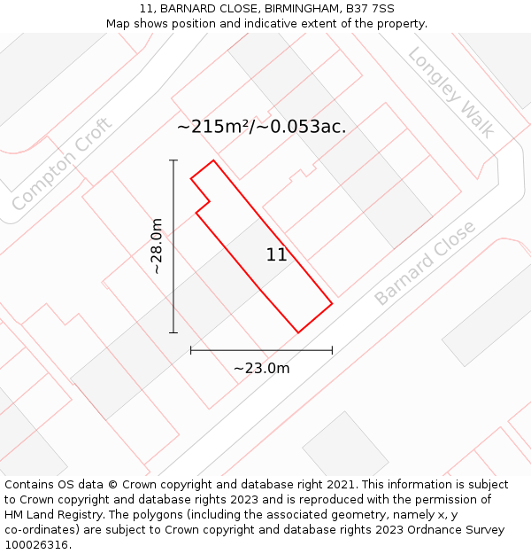 11, BARNARD CLOSE, BIRMINGHAM, B37 7SS: Plot and title map