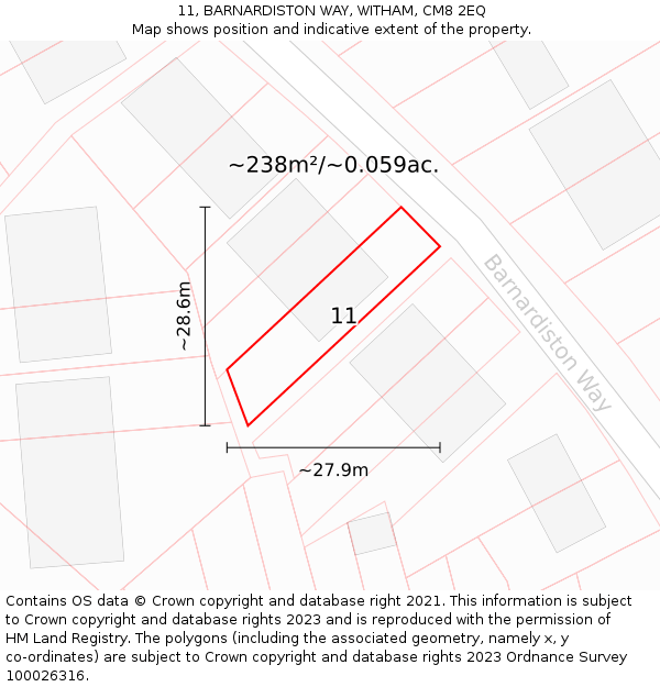 11, BARNARDISTON WAY, WITHAM, CM8 2EQ: Plot and title map