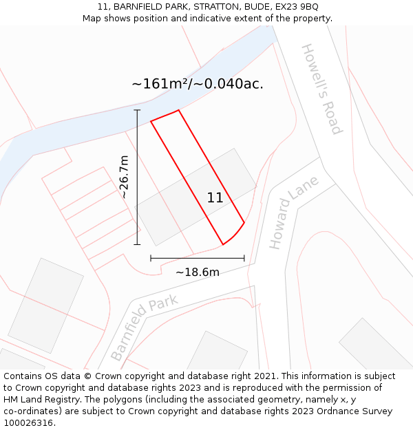 11, BARNFIELD PARK, STRATTON, BUDE, EX23 9BQ: Plot and title map