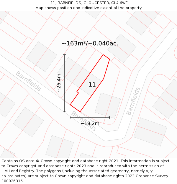 11, BARNFIELDS, GLOUCESTER, GL4 6WE: Plot and title map