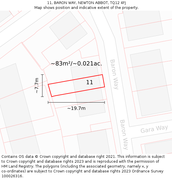 11, BARON WAY, NEWTON ABBOT, TQ12 4FJ: Plot and title map