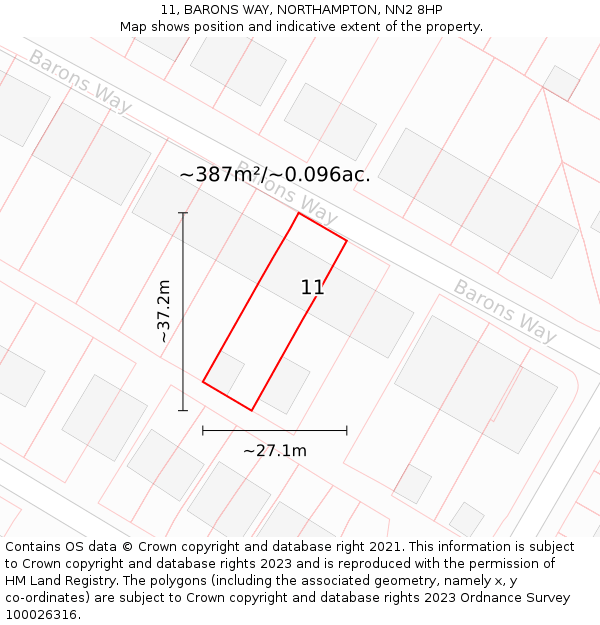 11, BARONS WAY, NORTHAMPTON, NN2 8HP: Plot and title map