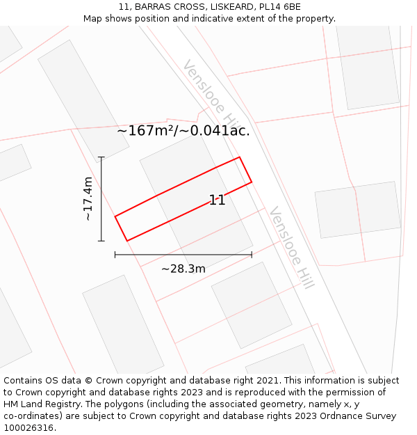 11, BARRAS CROSS, LISKEARD, PL14 6BE: Plot and title map