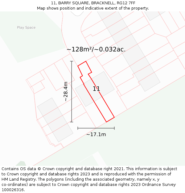11, BARRY SQUARE, BRACKNELL, RG12 7FF: Plot and title map