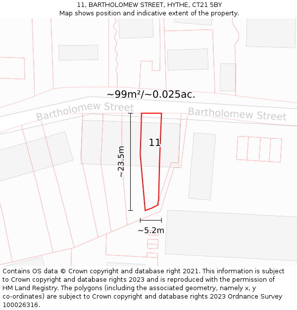 11, BARTHOLOMEW STREET, HYTHE, CT21 5BY: Plot and title map