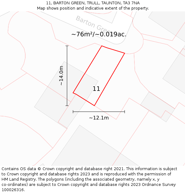 11, BARTON GREEN, TRULL, TAUNTON, TA3 7NA: Plot and title map