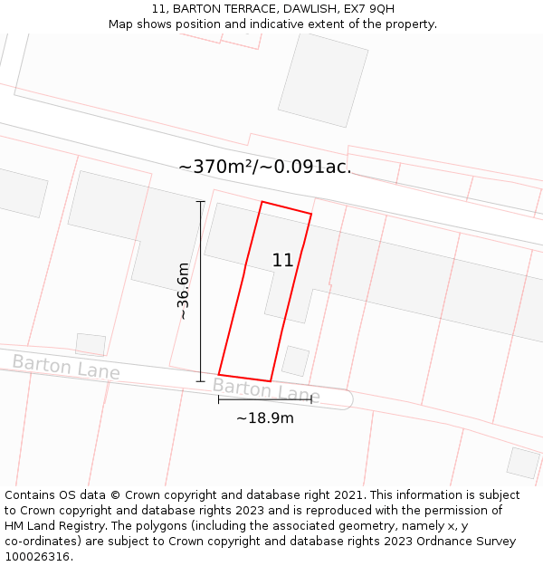 11, BARTON TERRACE, DAWLISH, EX7 9QH: Plot and title map
