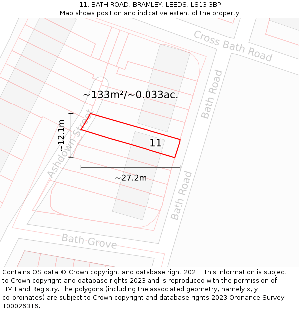 11, BATH ROAD, BRAMLEY, LEEDS, LS13 3BP: Plot and title map
