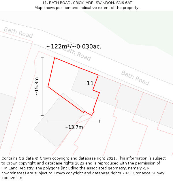 11, BATH ROAD, CRICKLADE, SWINDON, SN6 6AT: Plot and title map