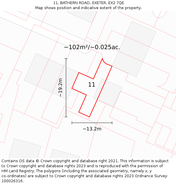 11, BATHERN ROAD, EXETER, EX2 7QE: Plot and title map
