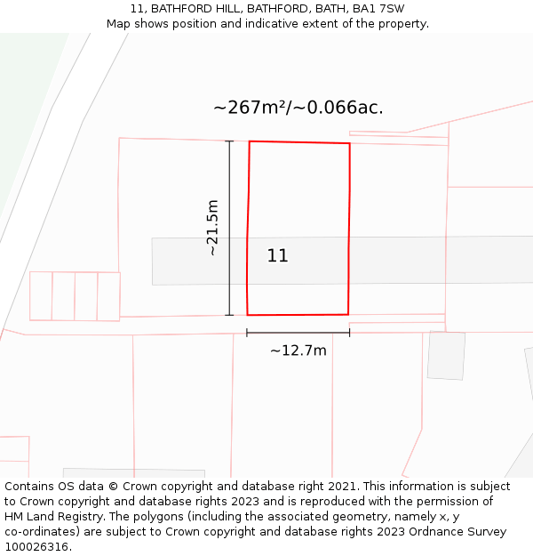 11, BATHFORD HILL, BATHFORD, BATH, BA1 7SW: Plot and title map