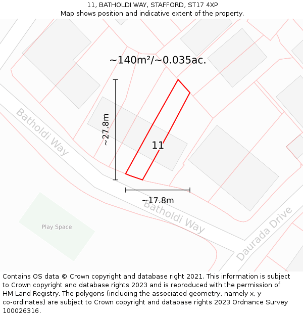 11, BATHOLDI WAY, STAFFORD, ST17 4XP: Plot and title map