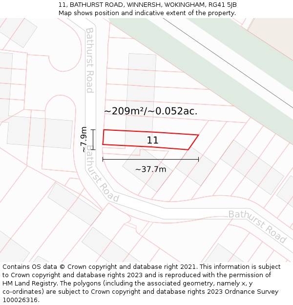 11, BATHURST ROAD, WINNERSH, WOKINGHAM, RG41 5JB: Plot and title map