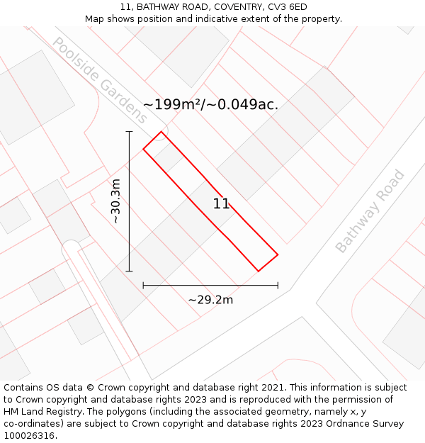 11, BATHWAY ROAD, COVENTRY, CV3 6ED: Plot and title map