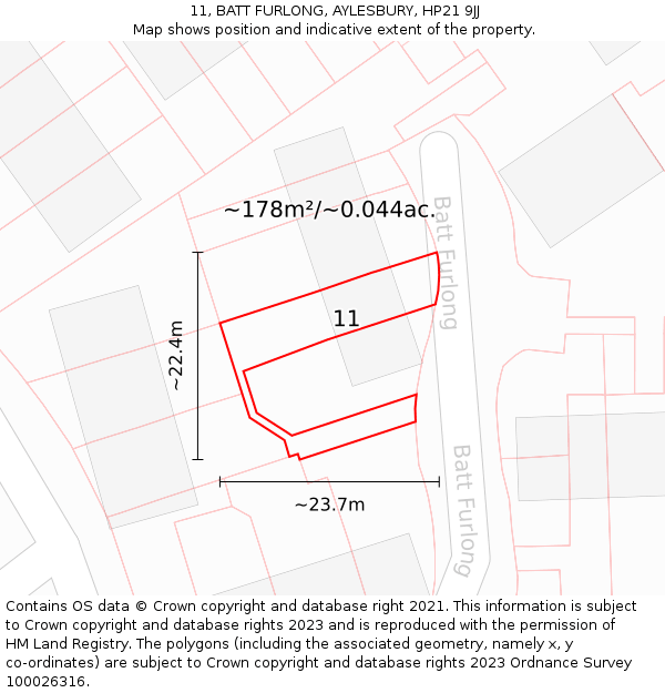 11, BATT FURLONG, AYLESBURY, HP21 9JJ: Plot and title map