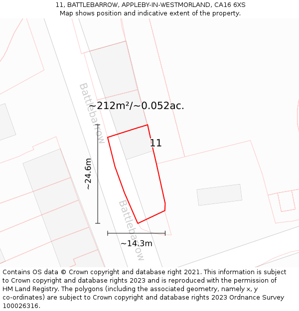 11, BATTLEBARROW, APPLEBY-IN-WESTMORLAND, CA16 6XS: Plot and title map