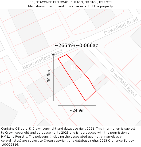 11, BEACONSFIELD ROAD, CLIFTON, BRISTOL, BS8 2TR: Plot and title map