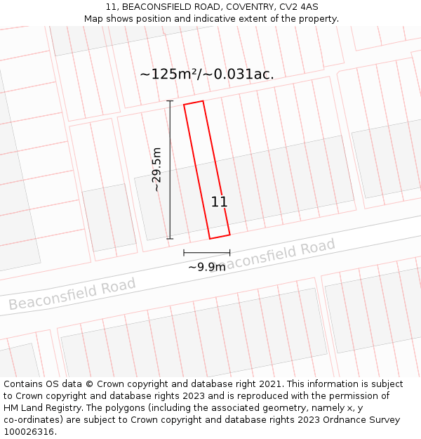 11, BEACONSFIELD ROAD, COVENTRY, CV2 4AS: Plot and title map
