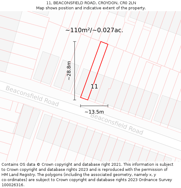 11, BEACONSFIELD ROAD, CROYDON, CR0 2LN: Plot and title map