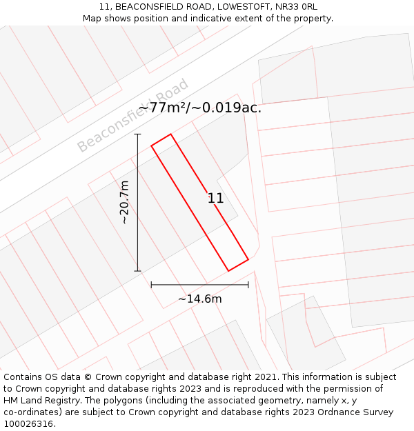 11, BEACONSFIELD ROAD, LOWESTOFT, NR33 0RL: Plot and title map