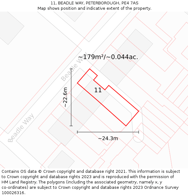 11, BEADLE WAY, PETERBOROUGH, PE4 7AS: Plot and title map