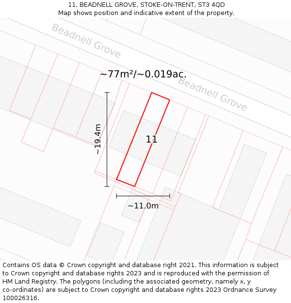 11, BEADNELL GROVE, STOKE-ON-TRENT, ST3 4QD: Plot and title map