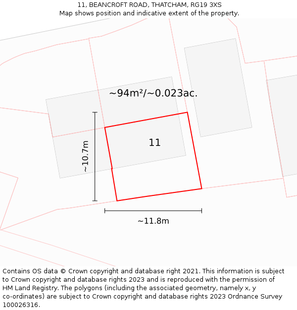 11, BEANCROFT ROAD, THATCHAM, RG19 3XS: Plot and title map