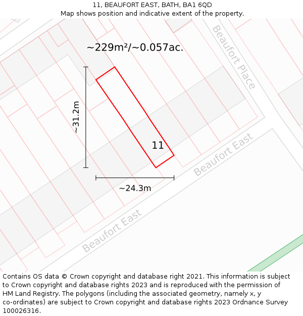 11, BEAUFORT EAST, BATH, BA1 6QD: Plot and title map
