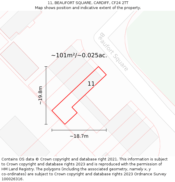 11, BEAUFORT SQUARE, CARDIFF, CF24 2TT: Plot and title map