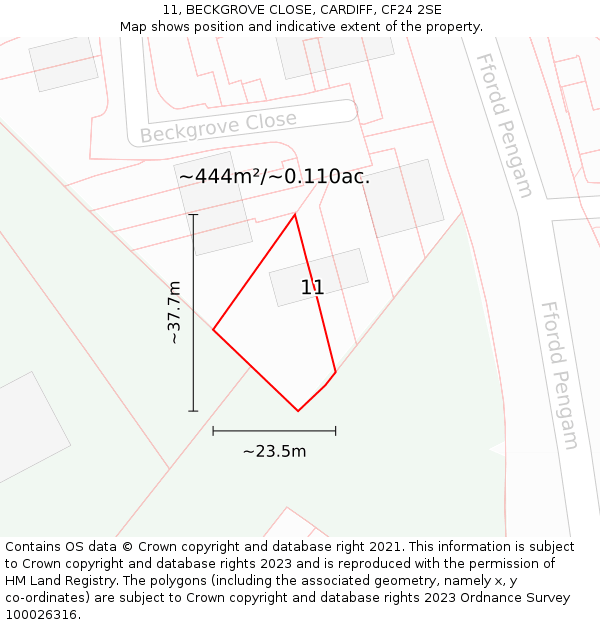 11, BECKGROVE CLOSE, CARDIFF, CF24 2SE: Plot and title map
