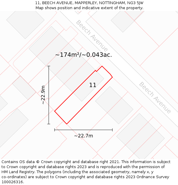 11, BEECH AVENUE, MAPPERLEY, NOTTINGHAM, NG3 5JW: Plot and title map