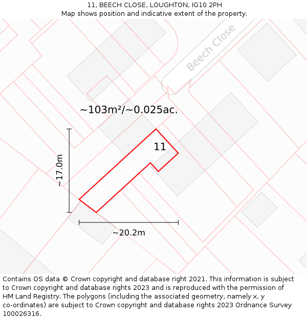 11, BEECH CLOSE, LOUGHTON, IG10 2PH: Plot and title map
