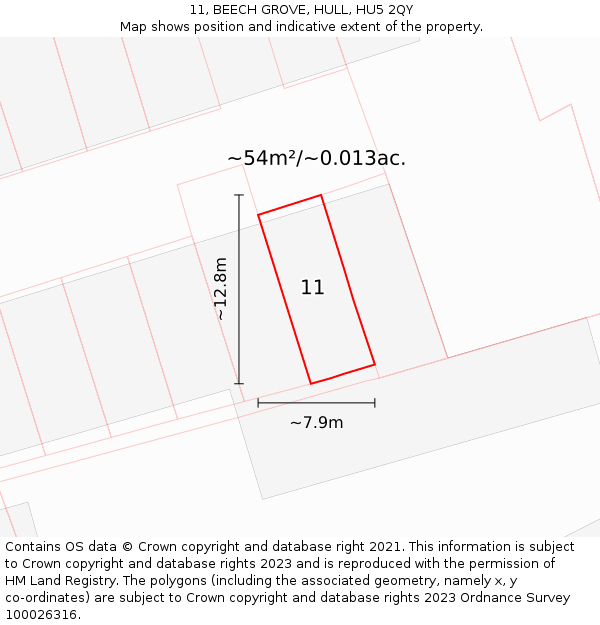 11, BEECH GROVE, HULL, HU5 2QY: Plot and title map