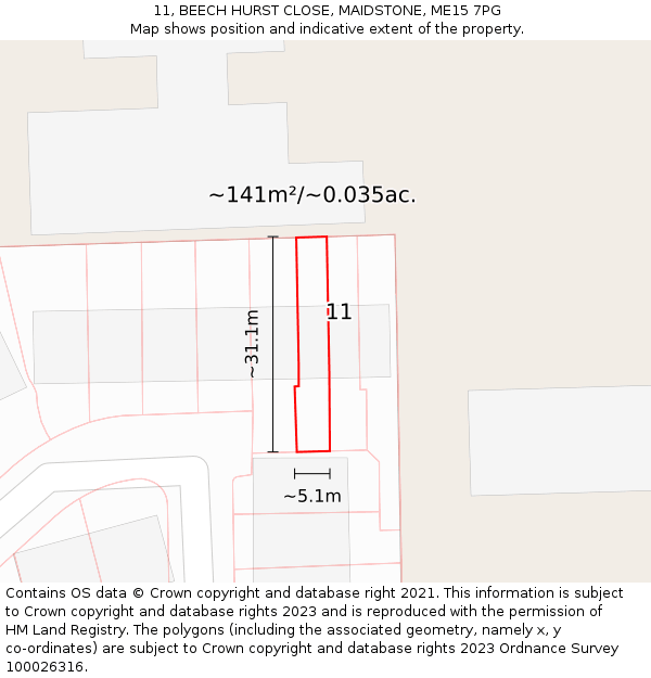 11, BEECH HURST CLOSE, MAIDSTONE, ME15 7PG: Plot and title map