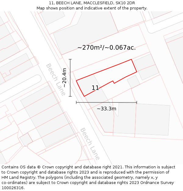 11, BEECH LANE, MACCLESFIELD, SK10 2DR: Plot and title map