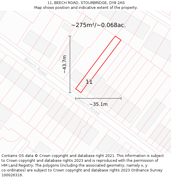 11, BEECH ROAD, STOURBRIDGE, DY8 2AS: Plot and title map