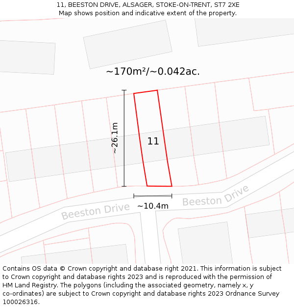 11, BEESTON DRIVE, ALSAGER, STOKE-ON-TRENT, ST7 2XE: Plot and title map