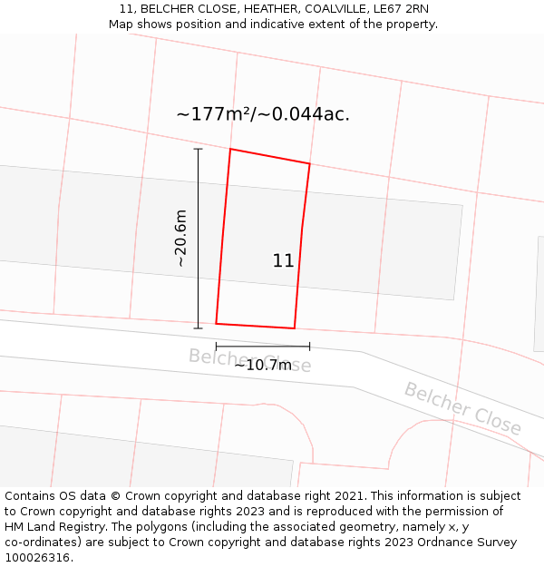 11, BELCHER CLOSE, HEATHER, COALVILLE, LE67 2RN: Plot and title map